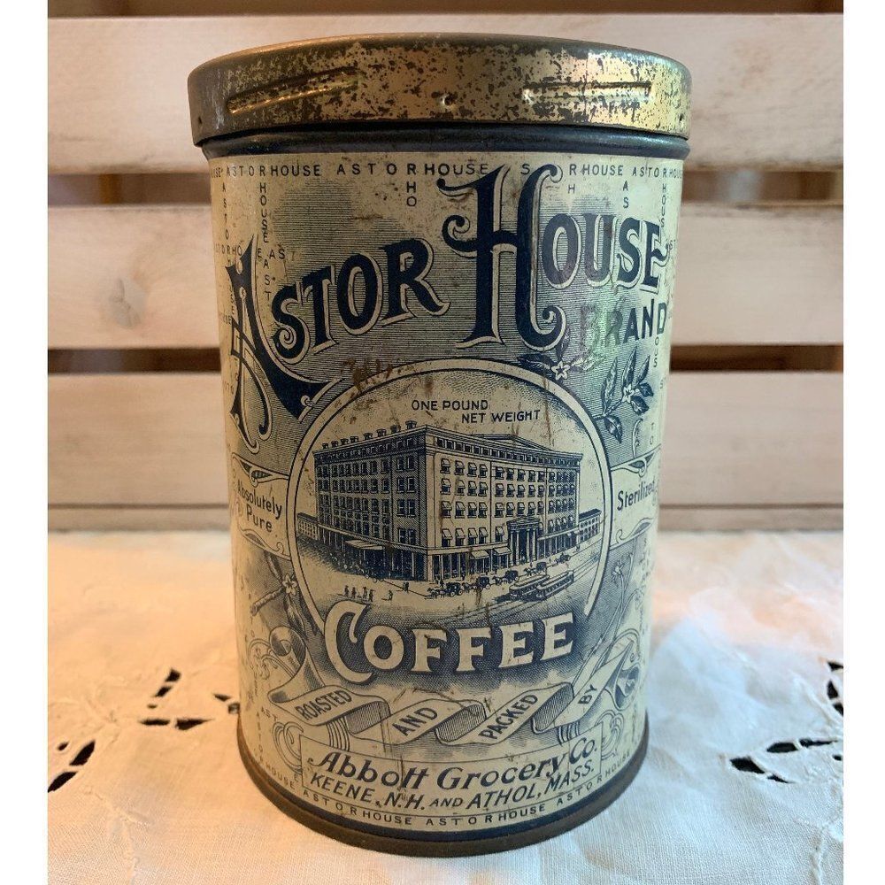 𝅺RARE - ASTOR HOUSE Brand Coffee Tin Abbott Grocery